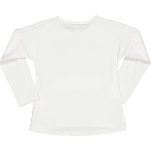 Μπλούζα με μακρύ μανίκι για κορίτσια χρώματος λευκού και πολύχρωμο τύπωμα στο εμπρός μέρος.