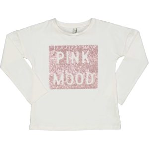 Μπλούζα παιδική για κορίτσια. Χρώματος εκρού με τύπωμα από ροζ παγέτες.