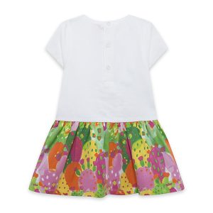 Φόρεμα για μικρά κορίτσια σε ελυκό χρώμα με πολύχρωμα σχέδια.