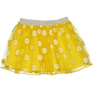 Παιδική φούστα για μωρά κορίτσια σε κίτρινο χρώμα και κεντημένα λουλουδάκια για διακόσμηση.