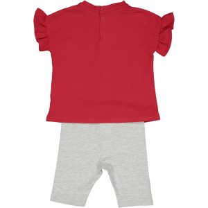 Παιδικό σετ 2 τεμαχίων για μωρά κορίτσια αποτελούμενο από κόκκινη μπλούζα και γκρι κάπρι κολάν.